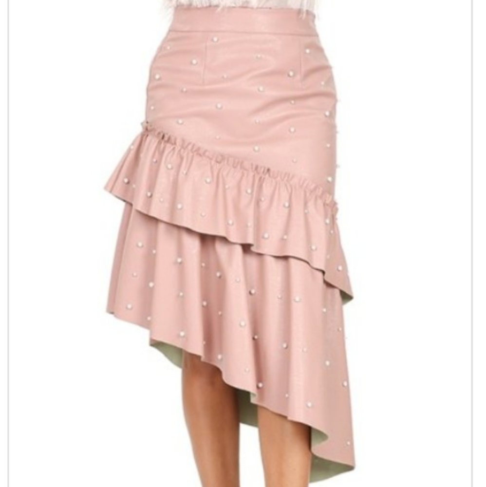CQbyCQ💖 Asymmetrical Leather Skirts with Pearls - Picture 3 of 7